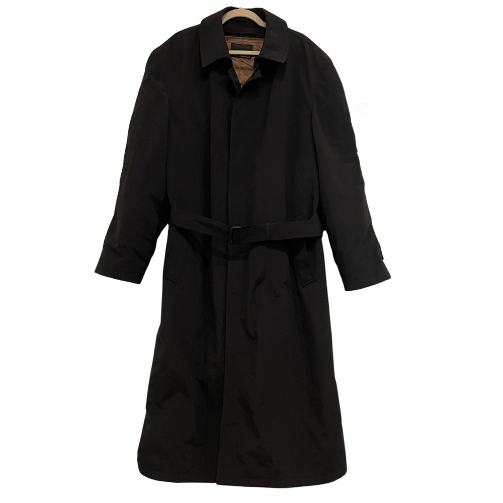 NWT Bill Blass 3000 | Men's 48 Long Black Trench Coat Warm Zipped Layer Vintage - Picture 1 of 11